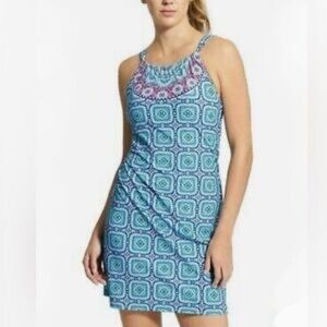 Athleta Kokomo Travel Beach Swim Dress Blue Printed Beach Pool Cruise Size L